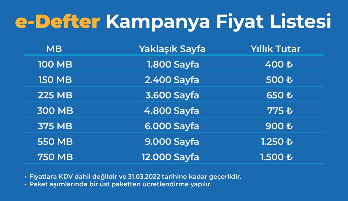 e-Defter Kampanya Fiyat Listesi